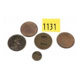 Lot, coins and blanks, 5 pcs.