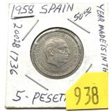 1958 Spain 5 pesetas