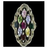 Sterling silver marquis cut multi-colored stone