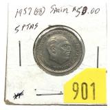 1957 Spanish 5 ptas
