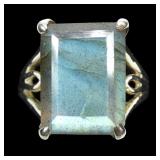 Sterling silver rectangular cut labradorite ring,