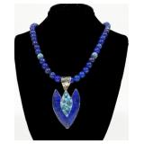 Sterling silver mosaic lapis and opal pendant