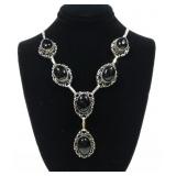 Sterling silver 19.5" cabochon black necklace