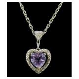 Sterling silver amethyst heart shaped pendant with