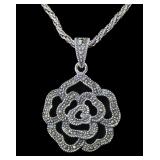 Sterling silver marcasite flower pendant with