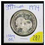1974 one Troy ounce .999 silver round