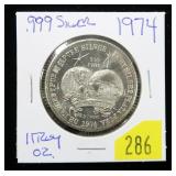 1974 one Troy ounce .999 silver round