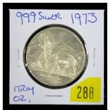 1973 one Troy ounce .999 silver round