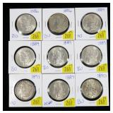 x9- Morgan BU dollars: 2- 1896, 5- 1889, 1890,