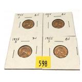 Lot of 1955-S cents, 4 pcs.