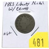 1883 Liberty nickel with cents