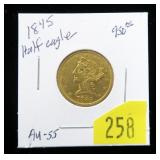 1845 $5 Gold Liberty Half Eagle, AU