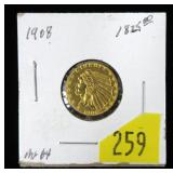 1908 $2.50 Gold Indian Quarter Eagle, Unc.