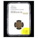 1908-S Indian Head cent, NGC slab certified