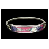 Mexican silver inlaid fish design hinged bangle