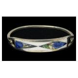 Mexican silver inlaid hinged bangle bracelet,