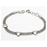 Sterling silver 7" three-row bead bracelet with