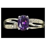 Sterling silver oval cut purple topaz ring with