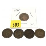 x5- Lot of Indian Head cents, -x5 cents, Sold by
