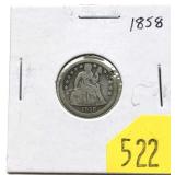 1858 Seated Liberty dime