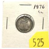 1876-CC Seated Liberty dime