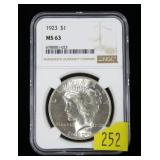1923 Peace dollar, NGC slab certified MS-63