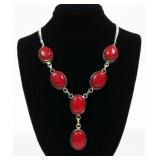 Sterling silver 17.5" bezel set coral necklace