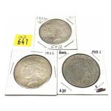 x3- Peace dollars, mixed dates, -x3 dollars,