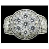 14K White gold seven-stone diamond cluster ring