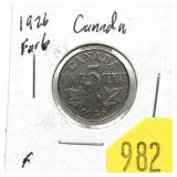 1926 Canadian 5-cent, far six