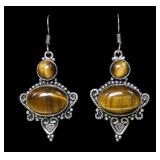 Sterlng silver tiger eye shepherd hook earrings,