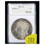 1879-S Morgan dollar, ANA slab certified MS-63