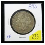 1893 Morgan dollar, XF, good date