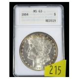 1884 Morgan dollar, ANA slab certified MS-63