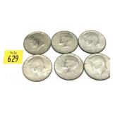 x6- Half dollars, 40% silver, -x6 half dollars,