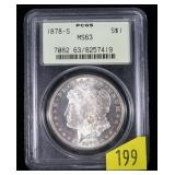 1878-S Morgan dollar, PCGS slab certified MS-63