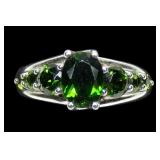 Sterling silver oval cut green tourmaline ring