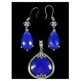 Sterling silver faceted lapis and blue topaz hook