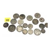 Lot, world coins with silver coins, 19 pcs.