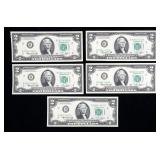 x5- $2 Federal Reserve notes series of 1976, Unc.