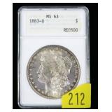 1883-O Morgan dollar, ANA slab certified MS-63