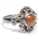 Sterling silver vintage cabochon carnelian ring,