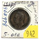 1864 Swedish 5 ore