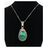 Sterling silver bezel set malachite pendant with