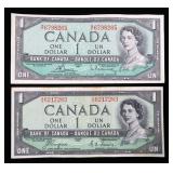 Lot, $1 Canadian note series of 1954, 2 pcs.