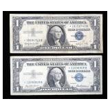 x2- $1 silver certificates, star notes, series of