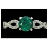 10K White gold round cut emerald ring with braided