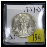 1939-D Walking Liberty half dollar, BU