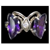 Sterling silver purple butterfly ring, size 6.5,
