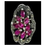 Sterling silver marquise cut cluster lab ruby and